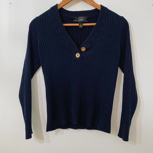 Navy Lauren Jeans Company Fitted Ribbed V Neck Sweater - Picture 3 of 10